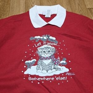 Vintage 90s Christmas Cat Kitten Sweatshirt Morning Sun Crewneck Size XL